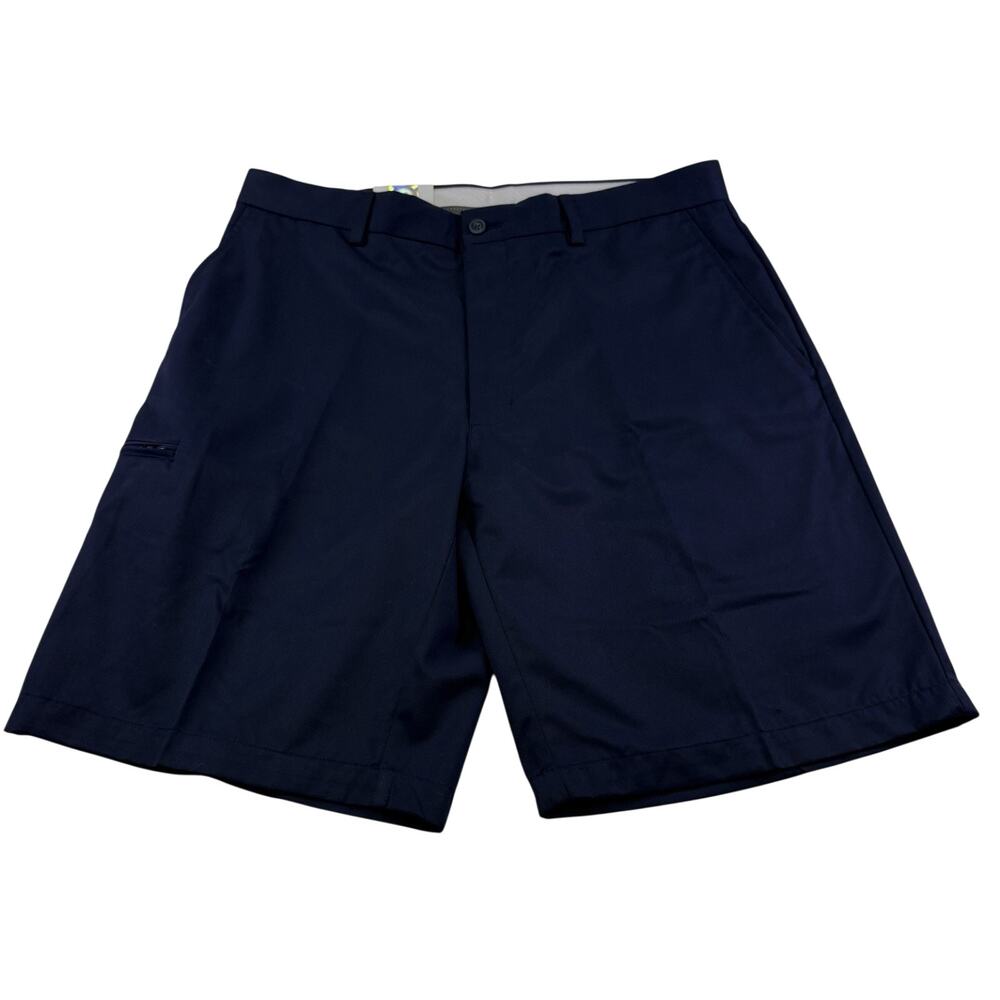 Champions Tour Golf Shorts Performance Fit Flat Front Zip Pocket Navy Blue 34